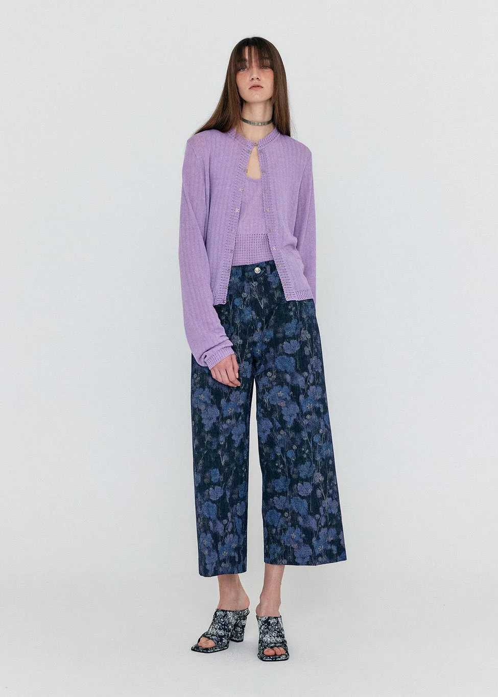 Lavender Stripe Knit Cardigan