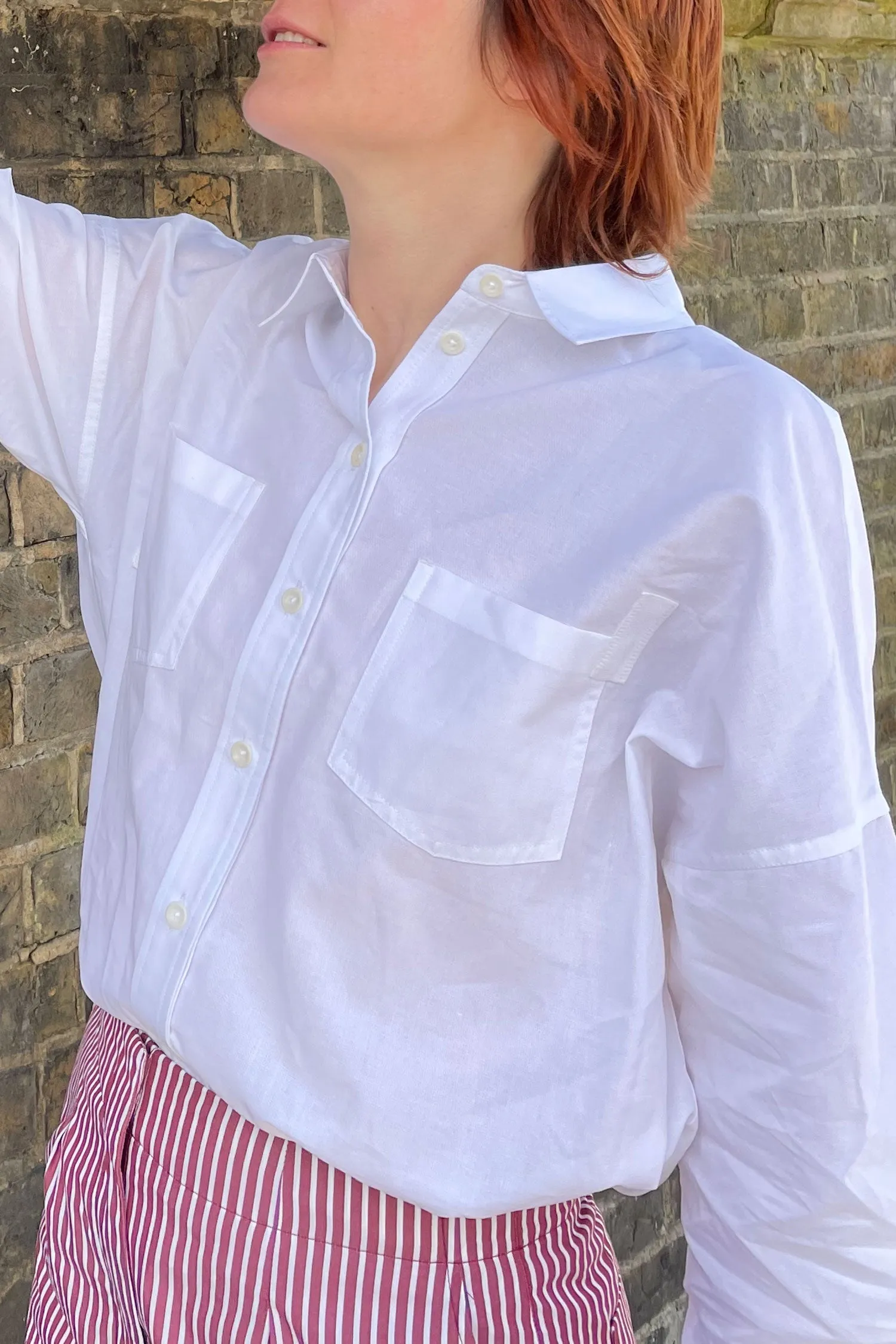 Lela Patch Pocket Shirt, White Recycled Cotton