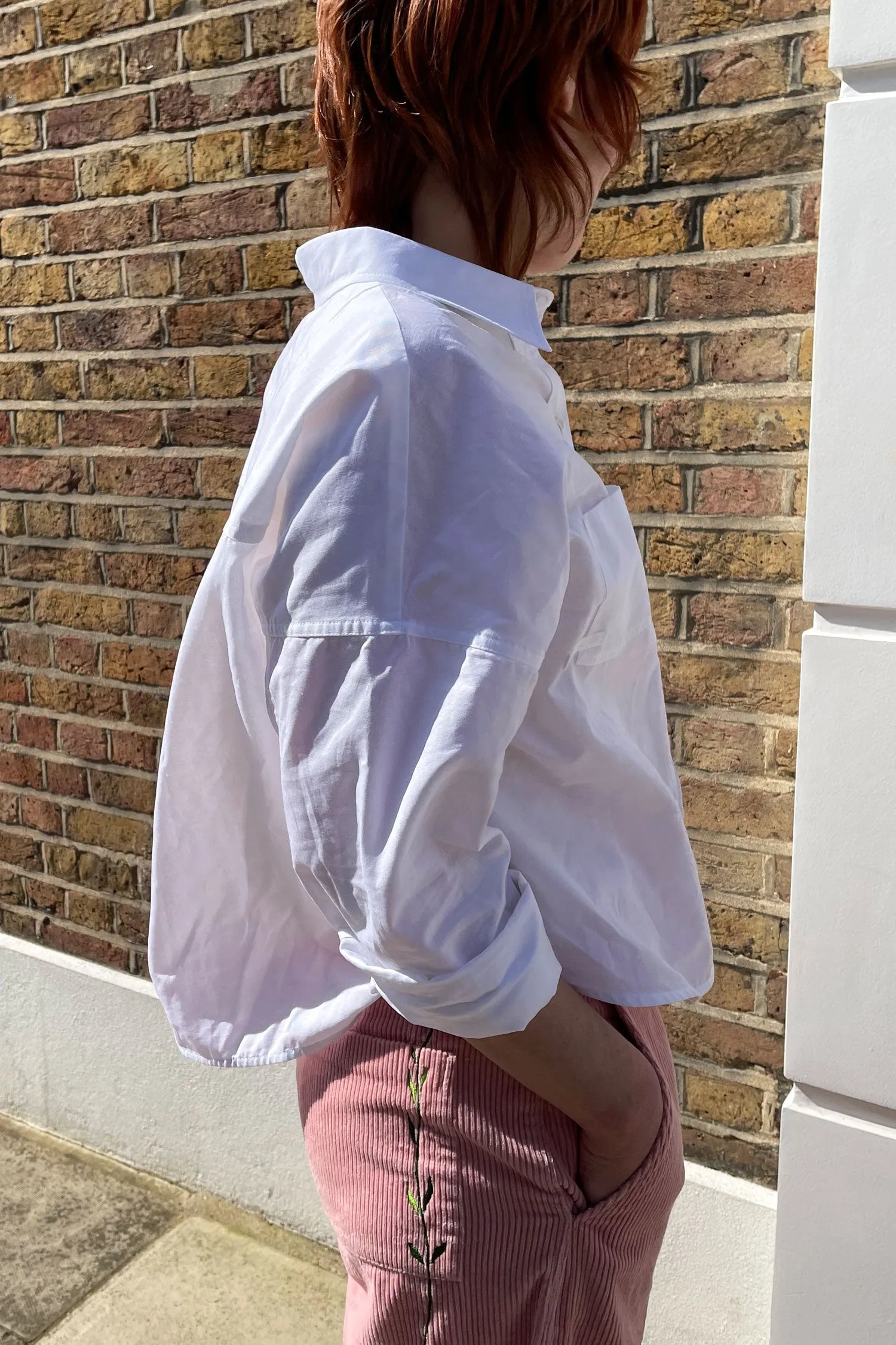 Lela Patch Pocket Shirt, White Recycled Cotton
