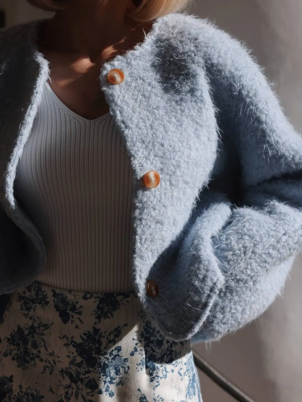 Light Blue Fuzzy Cardigan