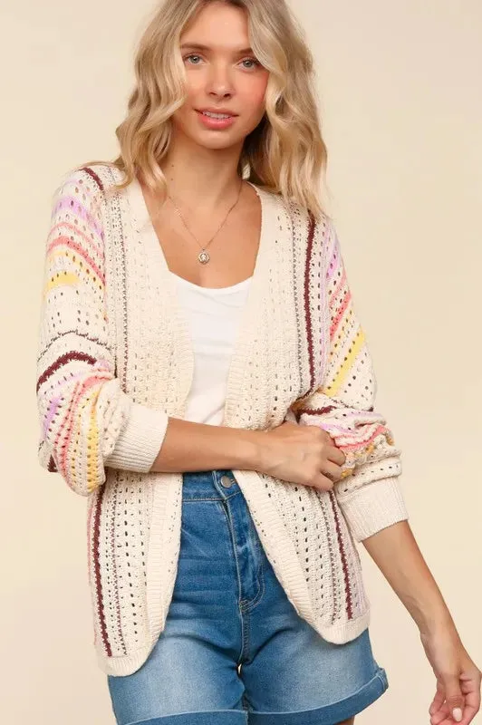 Light Striped Crochet Cardigan
