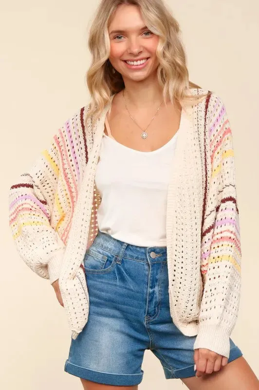 Light Striped Crochet Cardigan