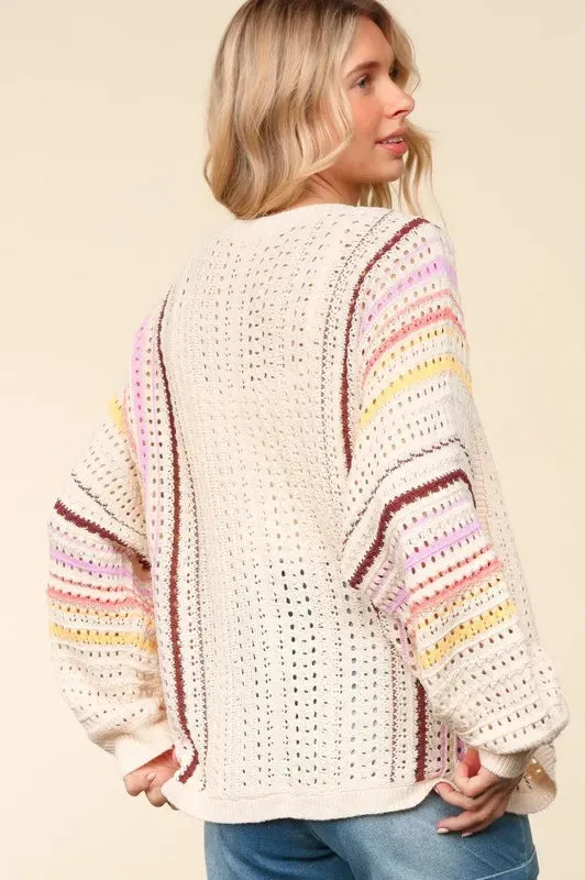 Light Striped Crochet Cardigan