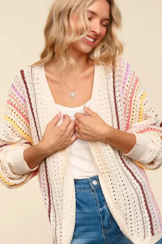 Light Striped Crochet Cardigan