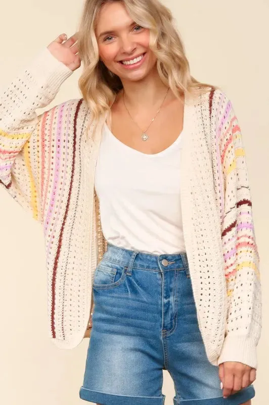 Light Striped Crochet Cardigan