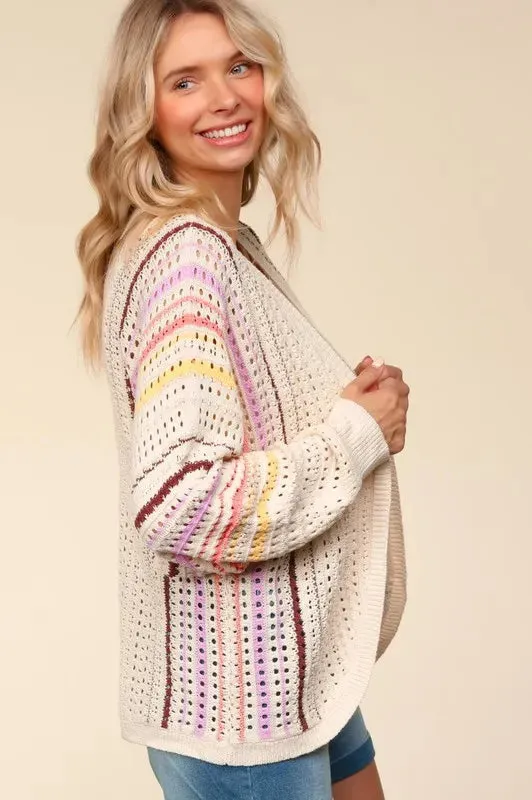 Light Striped Crochet Cardigan