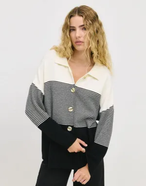 Little Lies Stripe Knit Cardi - Black