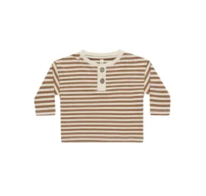 Long Sleeve Henley Tee - Cinnamon Stripe