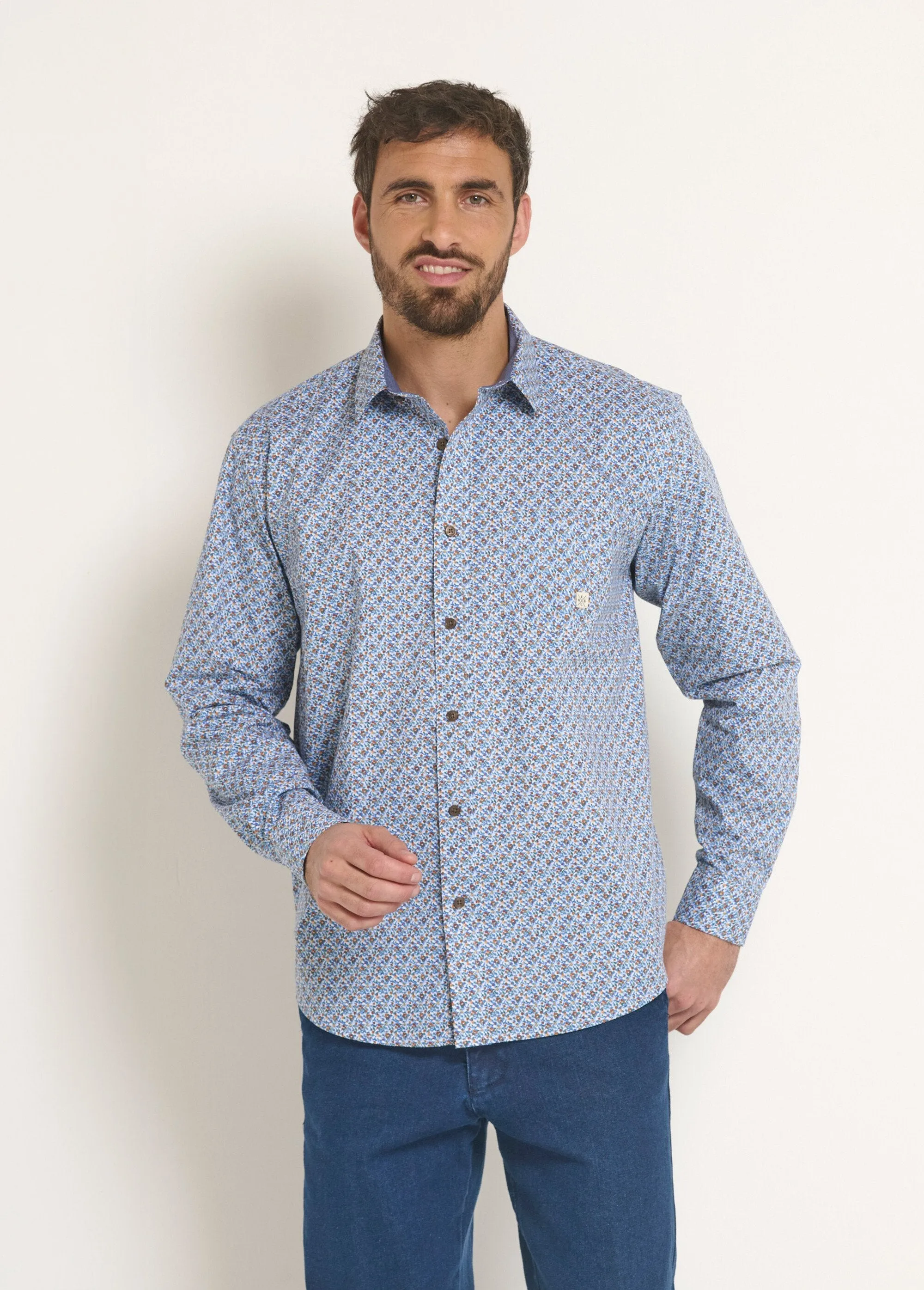 Long sleeve micro pattern cotton shirt