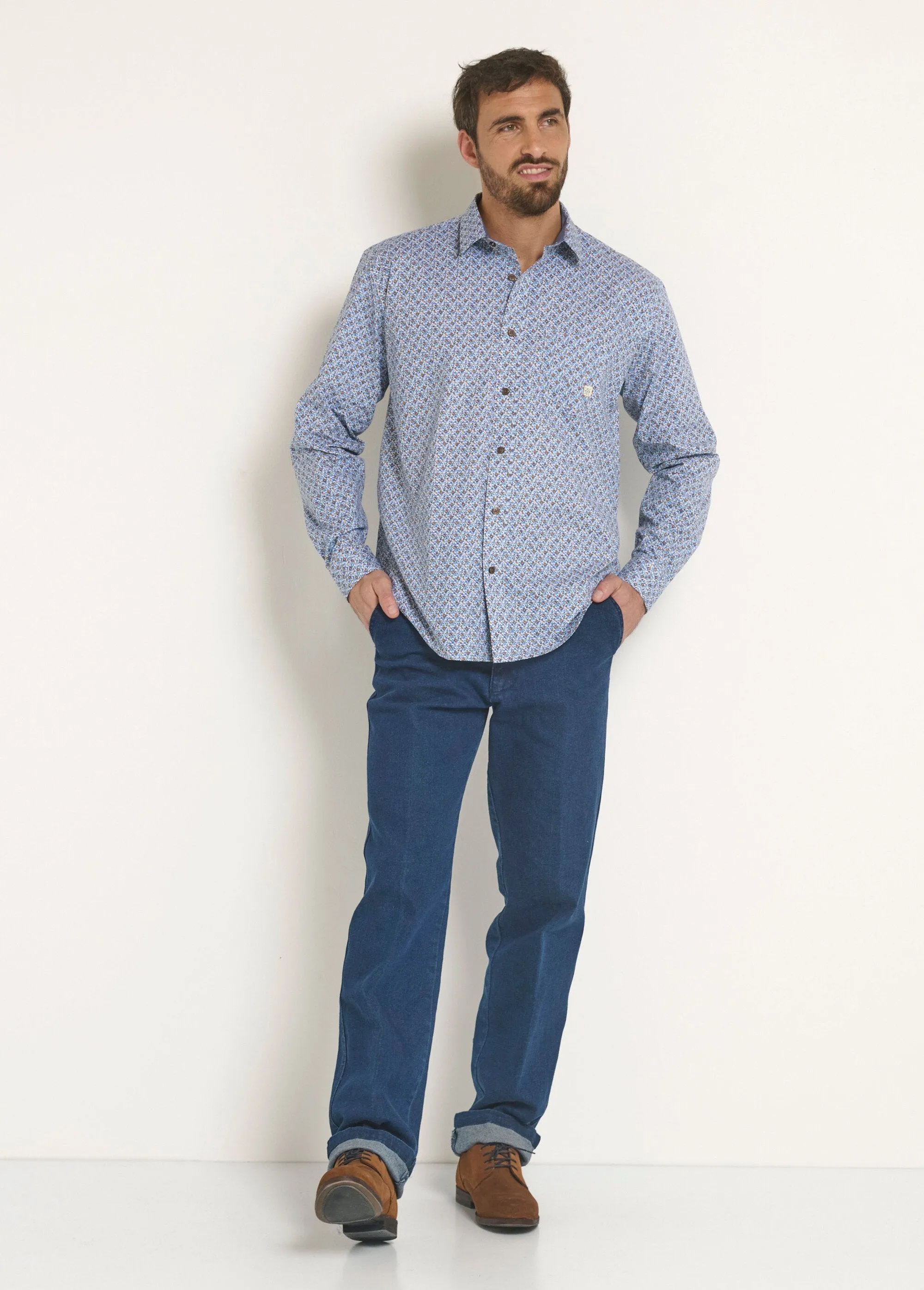 Long sleeve micro pattern cotton shirt