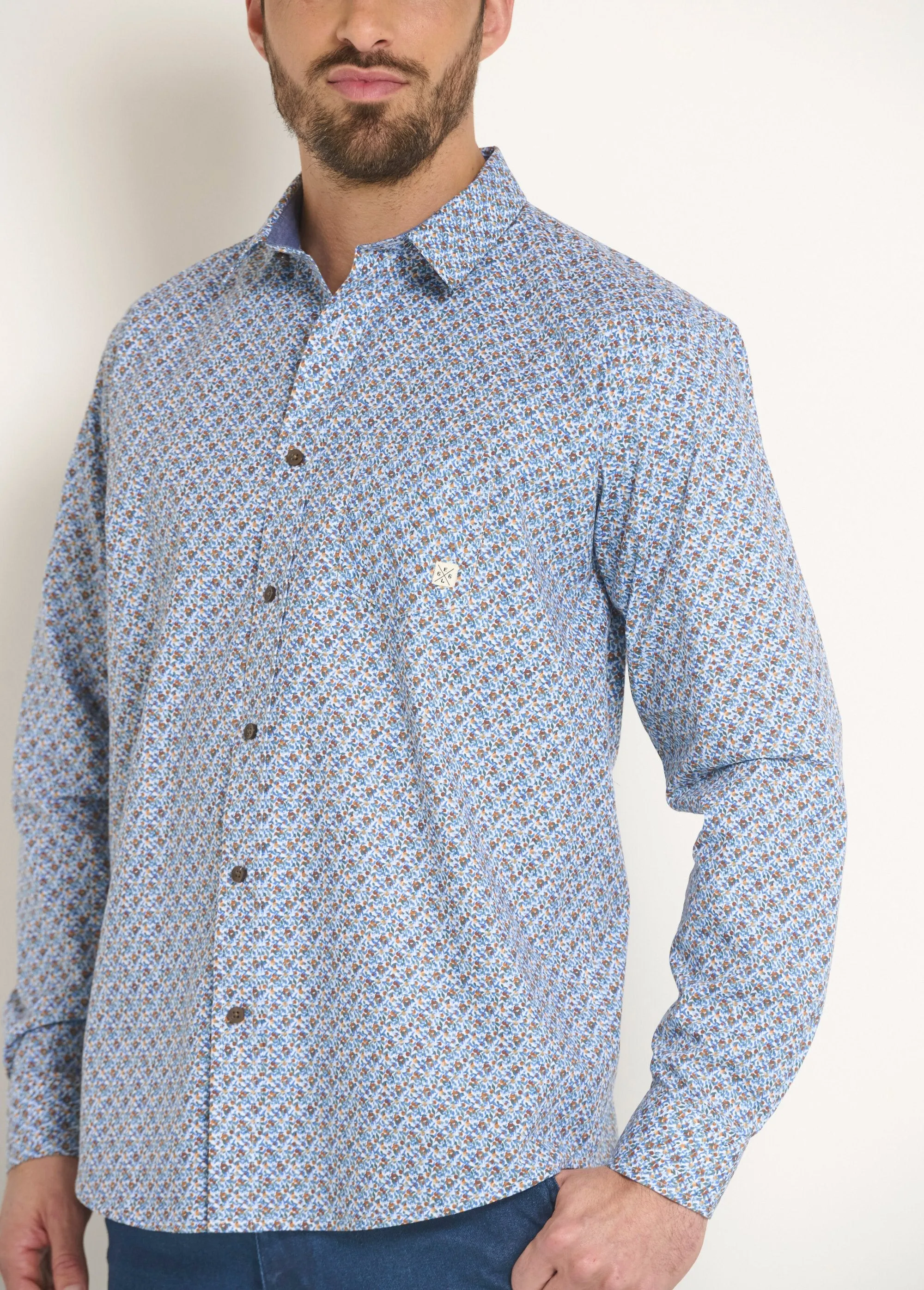 Long sleeve micro pattern cotton shirt