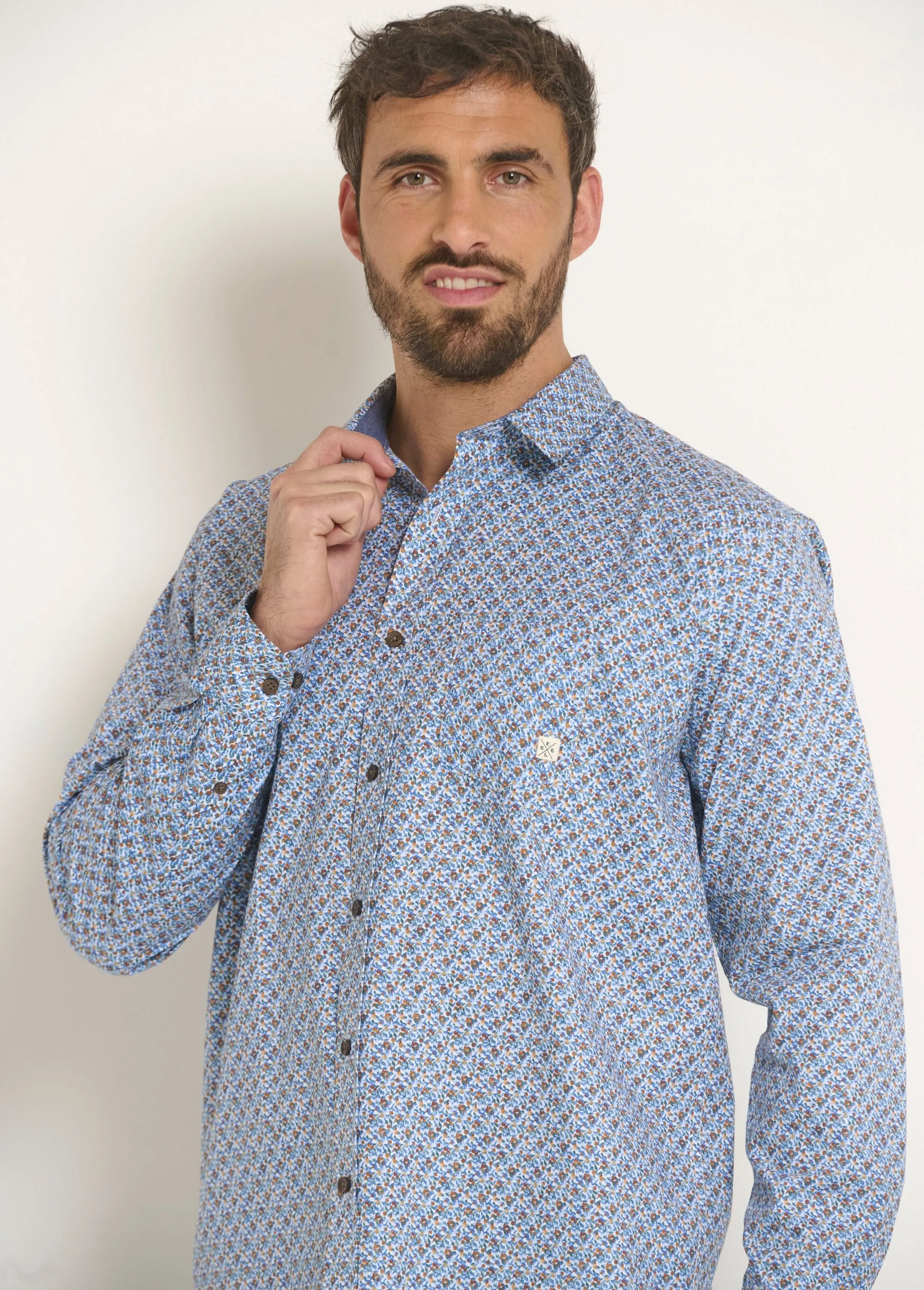 Long sleeve micro pattern cotton shirt