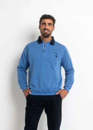 Long-sleeved polo shirt with chest pocket