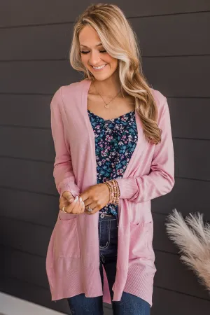 Lovely New Day Open Front Knit Cardigan- Light Pink