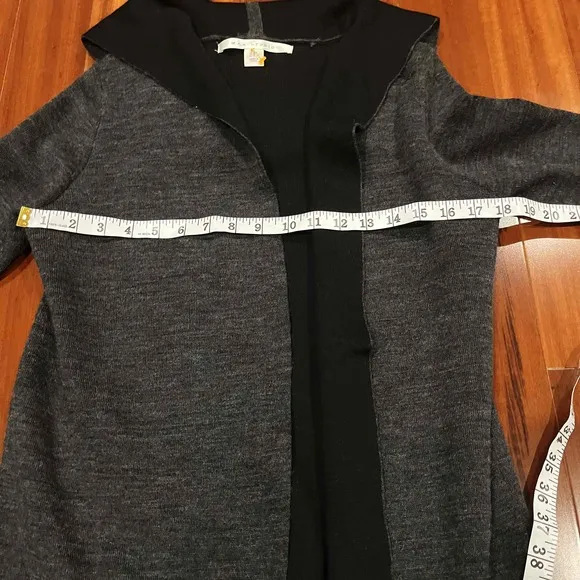 Max Studio Gray Merino Wool Cardigan Long Sleeve Hooded Open Front Size Small