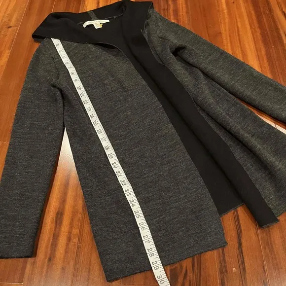 Max Studio Gray Merino Wool Cardigan Long Sleeve Hooded Open Front Size Small