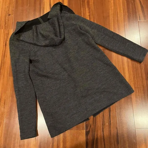 Max Studio Gray Merino Wool Cardigan Long Sleeve Hooded Open Front Size Small