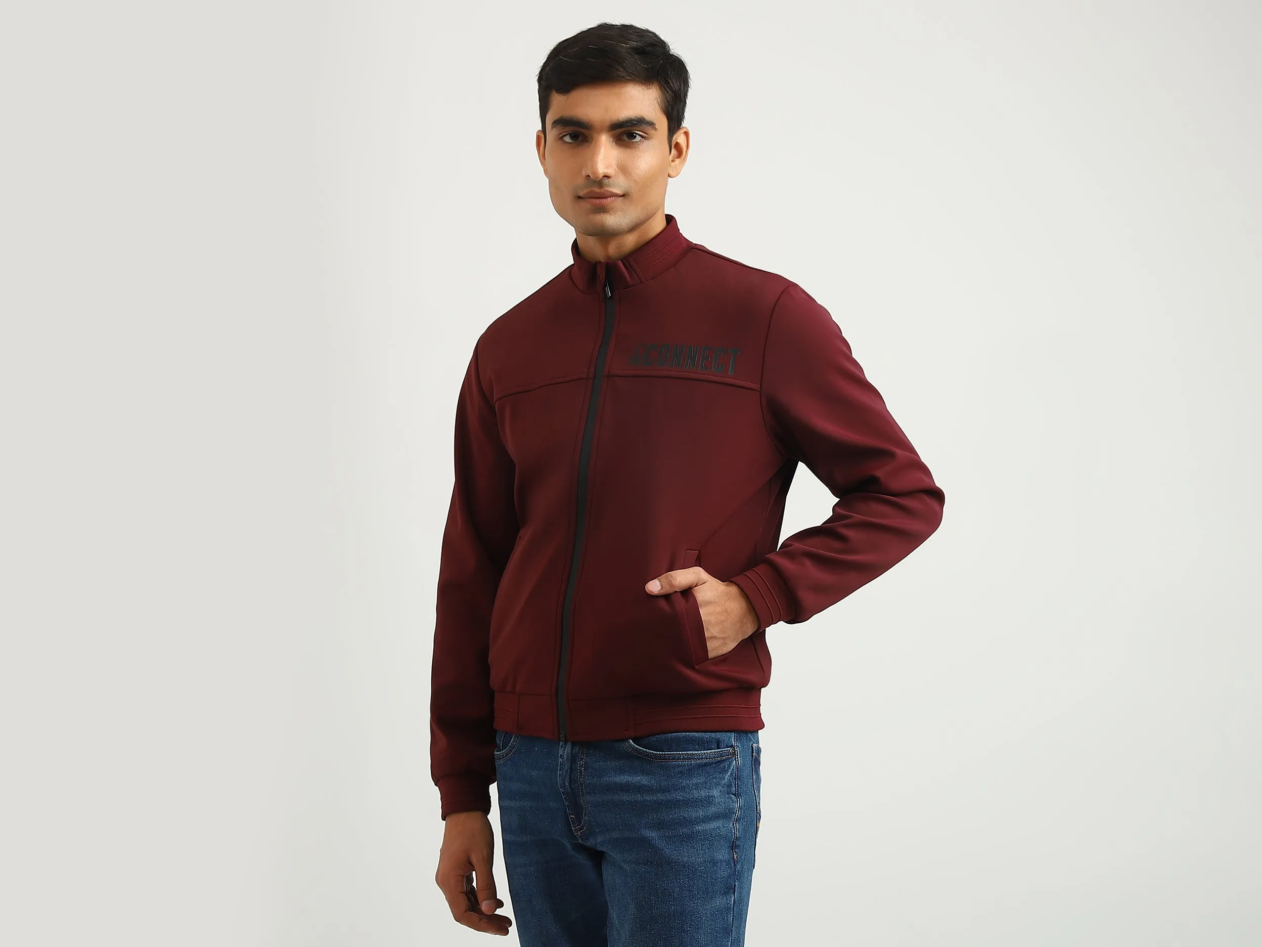 Men Solid High Neck Jacket