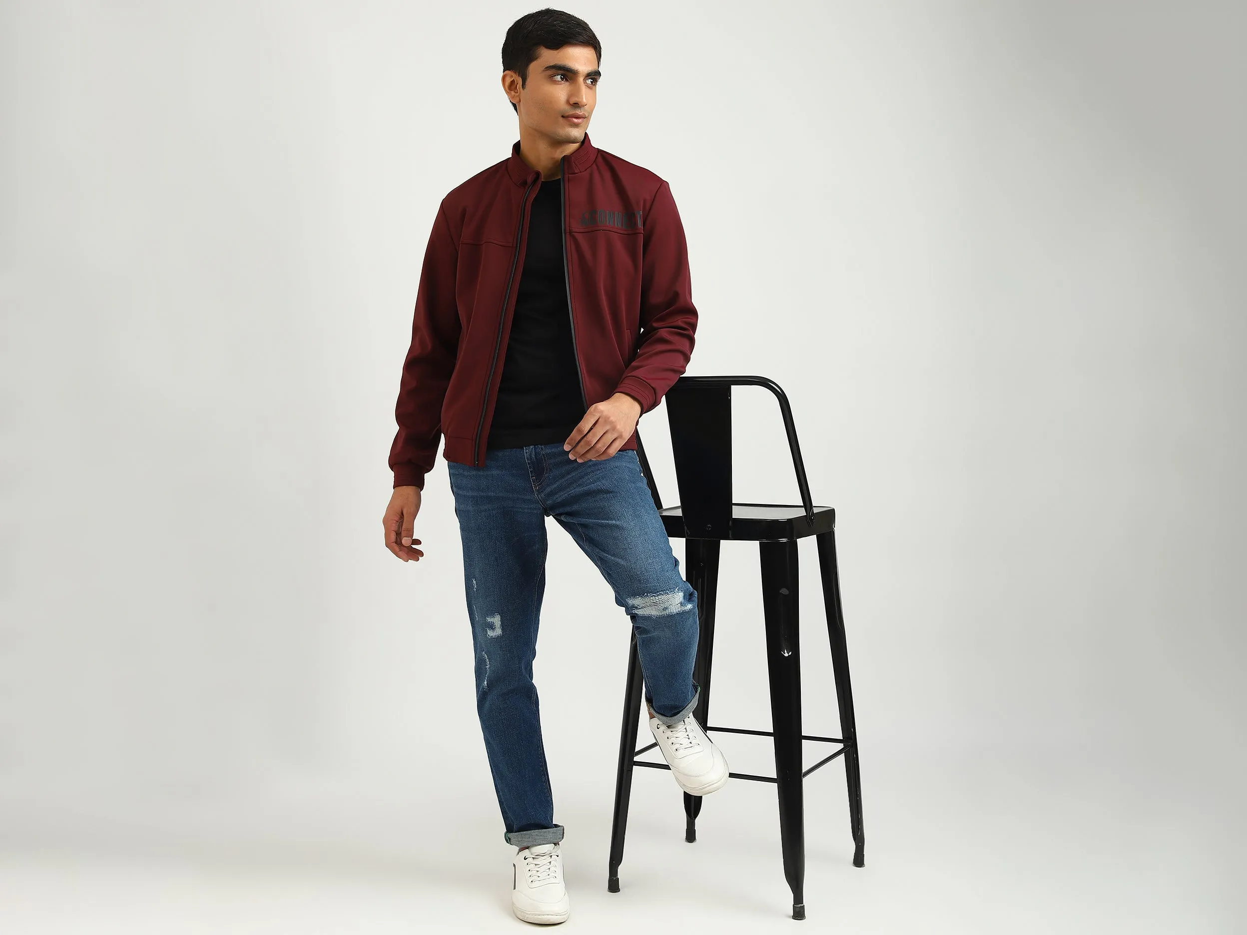 Men Solid High Neck Jacket