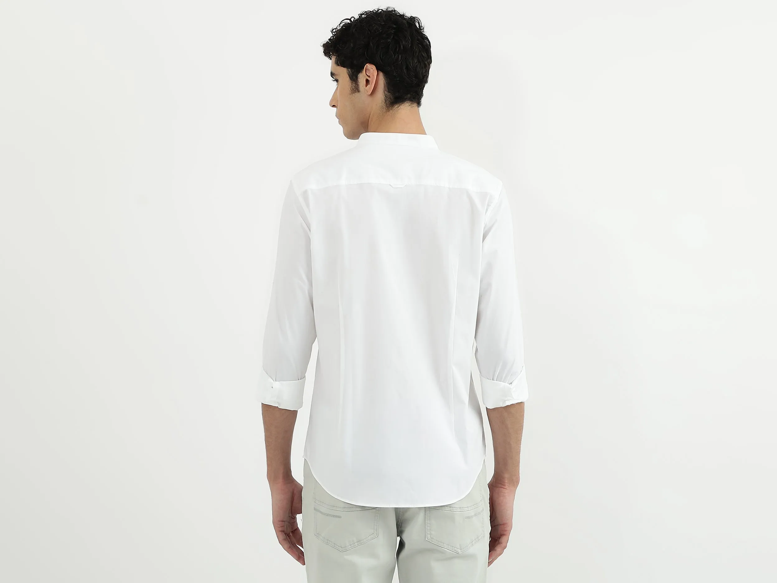 Men Solid Mandarin Collar Shirt