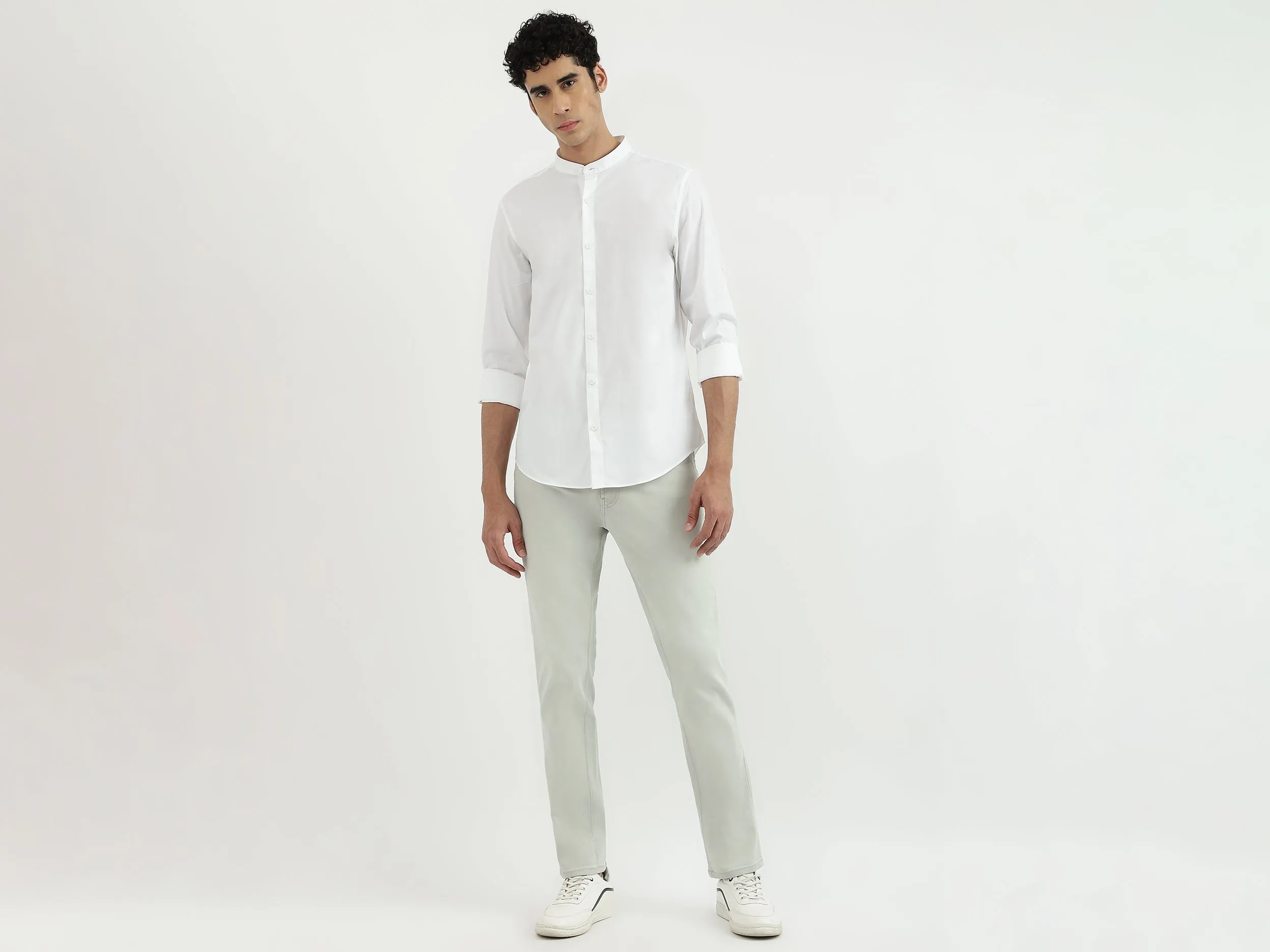 Men Solid Mandarin Collar Shirt