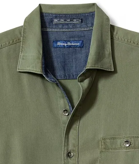 Men's Tommy Bahama |  Ocean Wash Twill Long-Sleeve Shirt | Army Green
