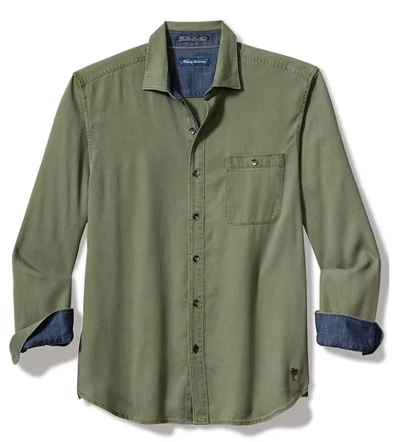 Men's Tommy Bahama |  Ocean Wash Twill Long-Sleeve Shirt | Army Green