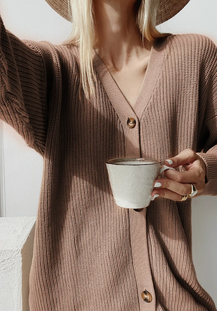 Miann & Co Womens - Ruth V-Neck Cardigan - Café au Lait