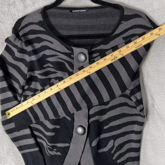 Michael Simon Zebra Print 3 Button Cardigan Sweater Women's M Black Gray Vintage