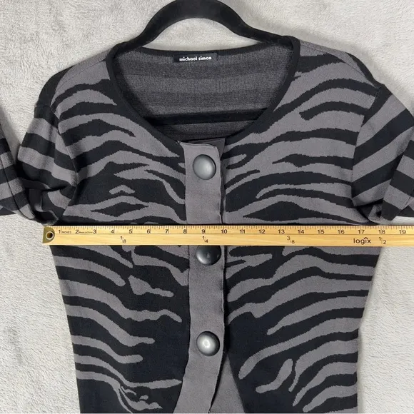 Michael Simon Zebra Print 3 Button Cardigan Sweater Women's M Black Gray Vintage