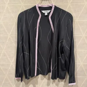 Ming Wang Pink and Gray Open Front Cardigan L