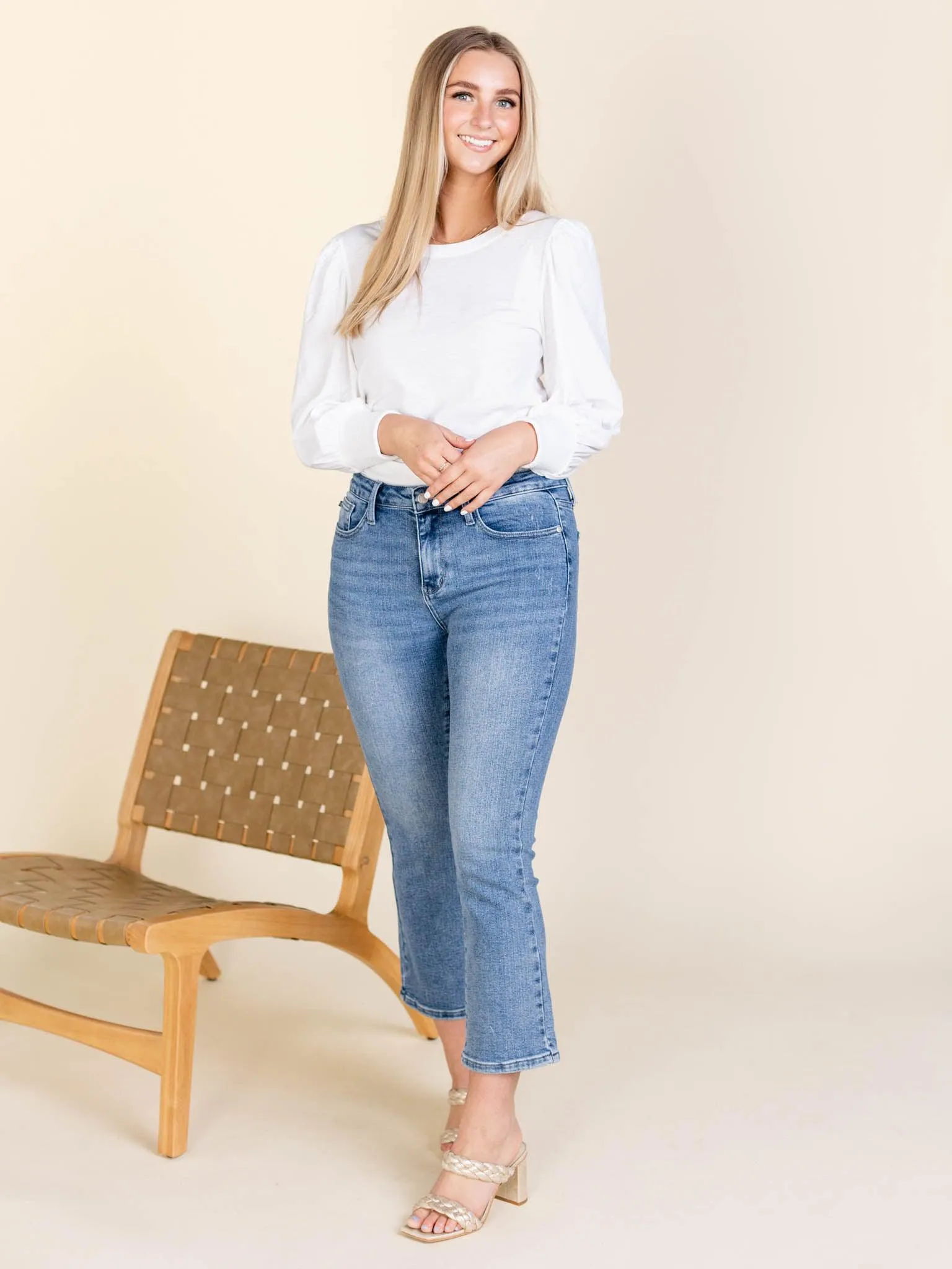 NATION White Loren Smocked Peasant Tee