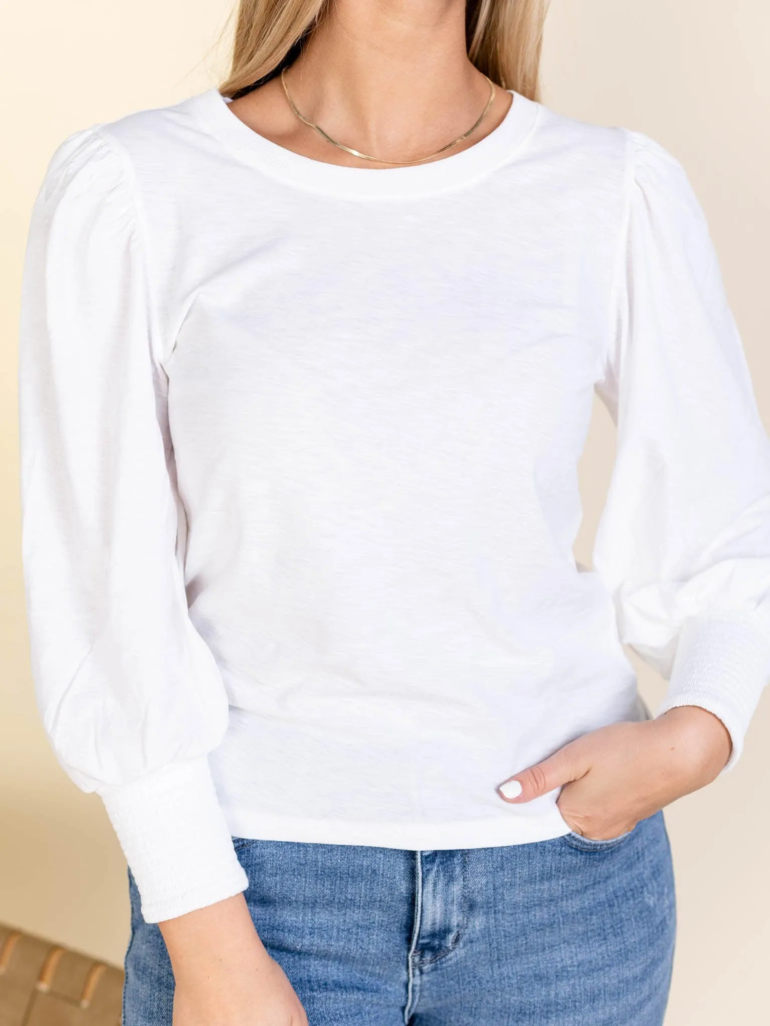 NATION White Loren Smocked Peasant Tee