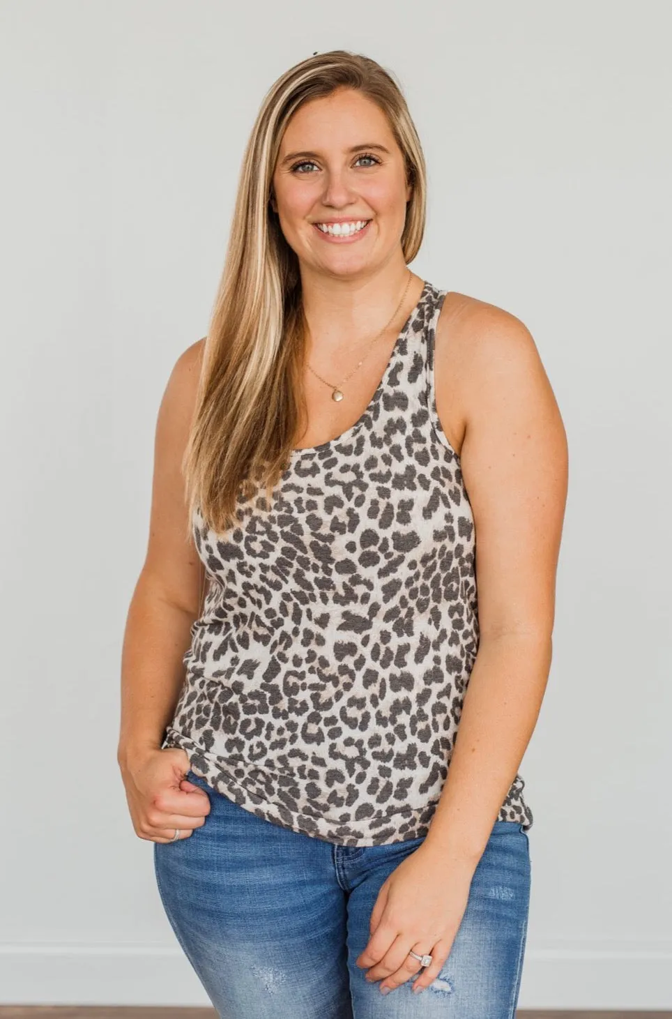 Never Ordinary Leopard Print Tank Top- Light Taupe