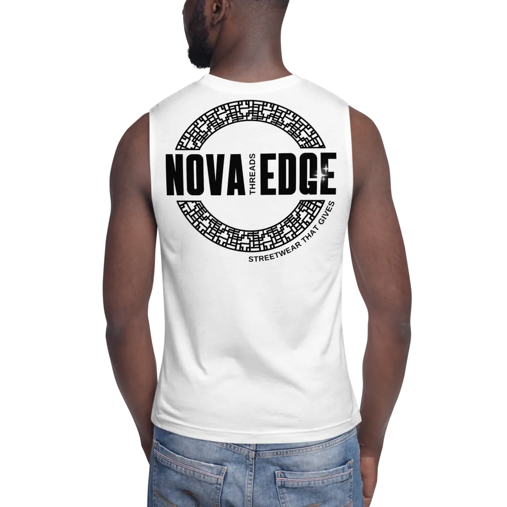 Nova Edge Threads Logo on back of White Relaxed Fit Sleeveless Tank Top