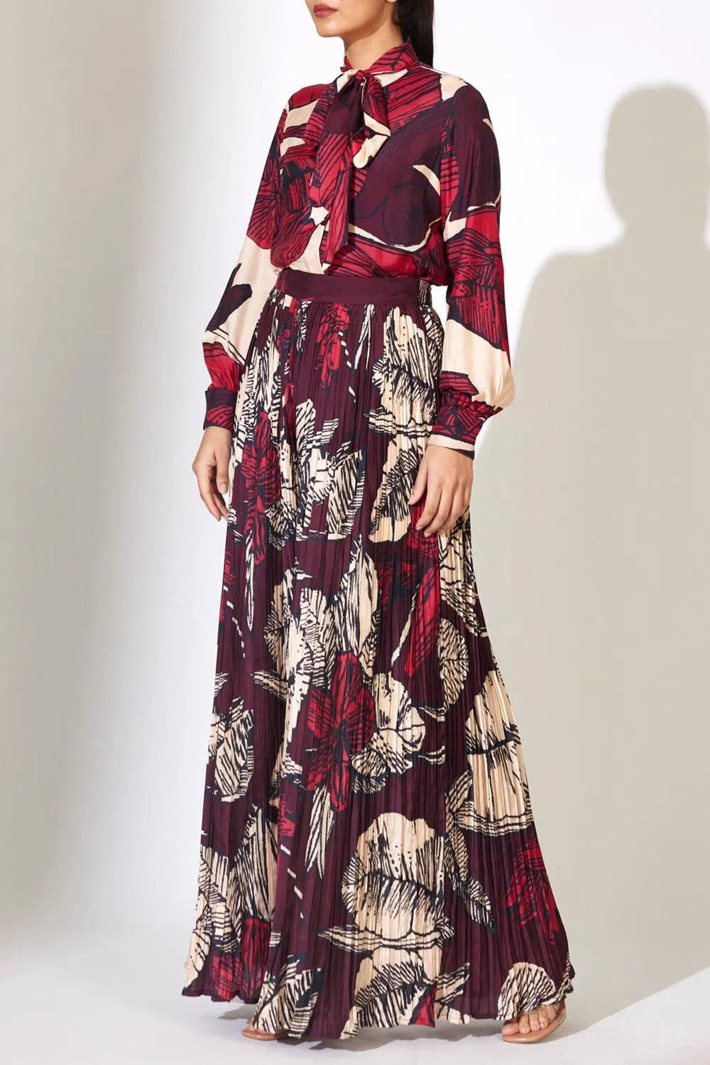 Offwhite, Red And Brown Floral Bow Tie Shirt