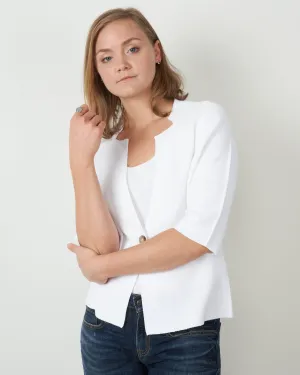 one button open collar cardigan - white