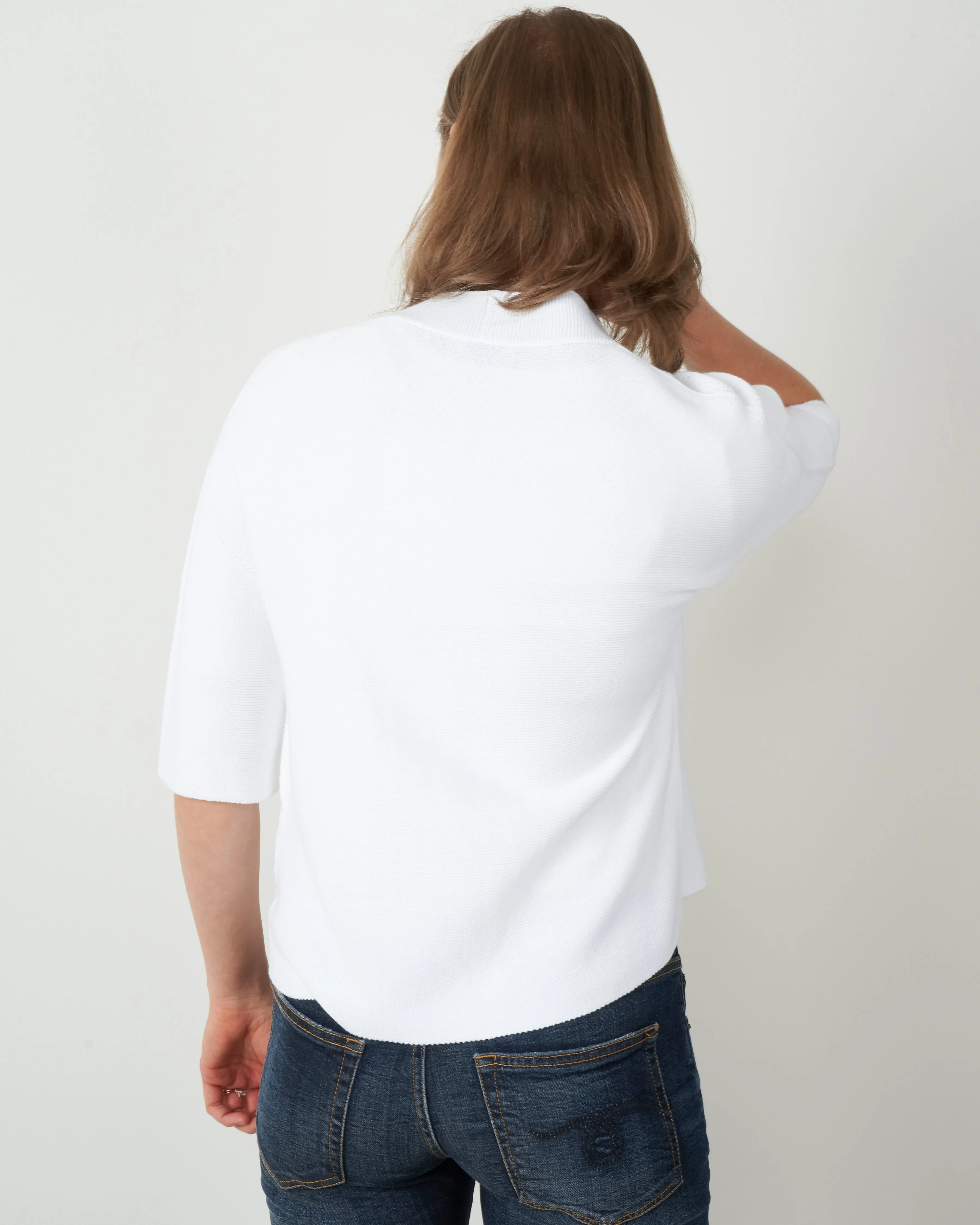 one button open collar cardigan - white