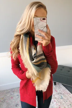 Open Front Pointelle Cardigan- Holiday Red