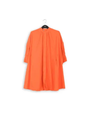 Orange cotton oversized knee-length shirt dress