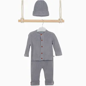Organic Cotton 3-Piece Knit Set - Grey