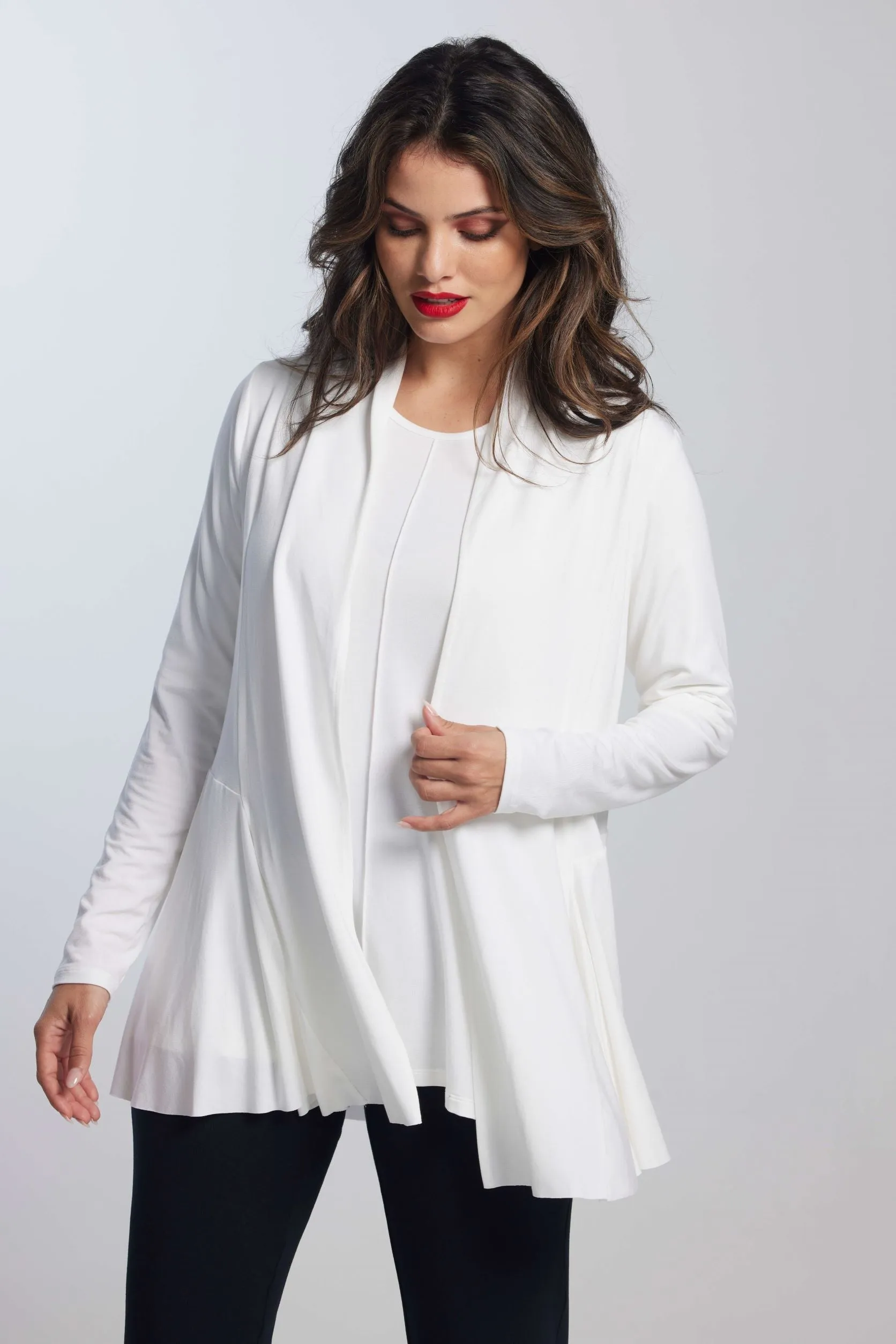 PAULA RYAN ESSENTIALS Easy Fit Panelled Cardigan - MicroModal - White