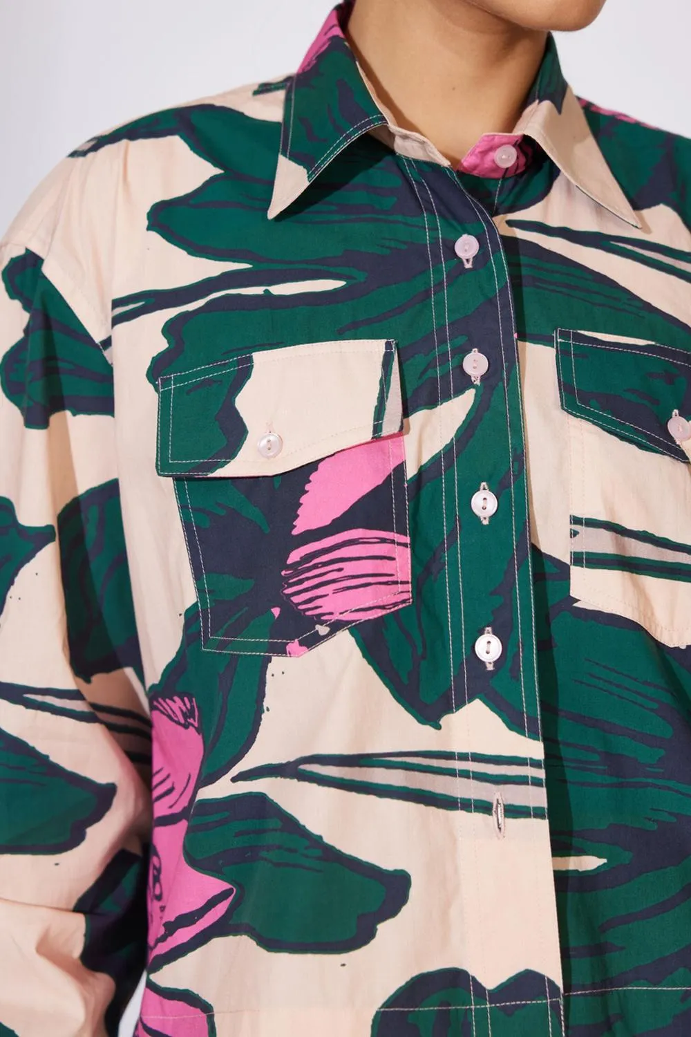 Peach, Green And Pink Floral Shirt