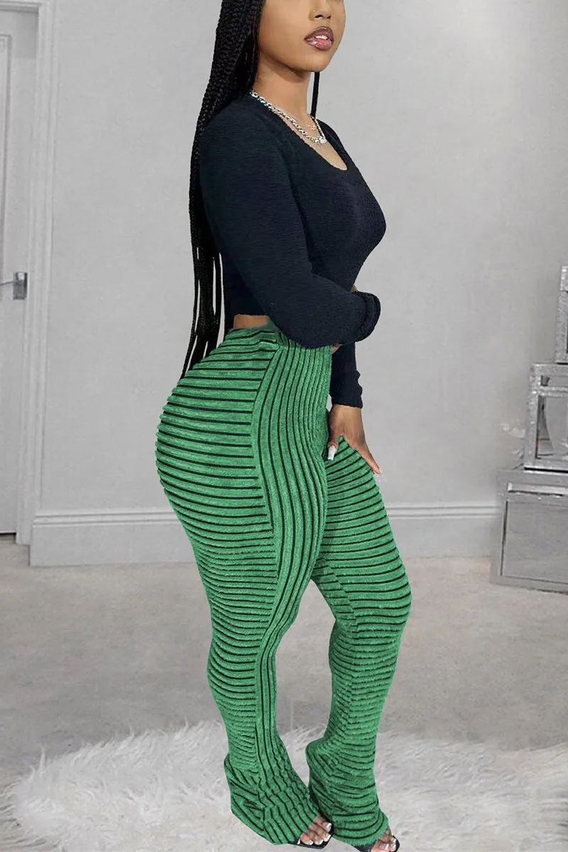 PH0481 Fluffy Stripes Stacked Pants