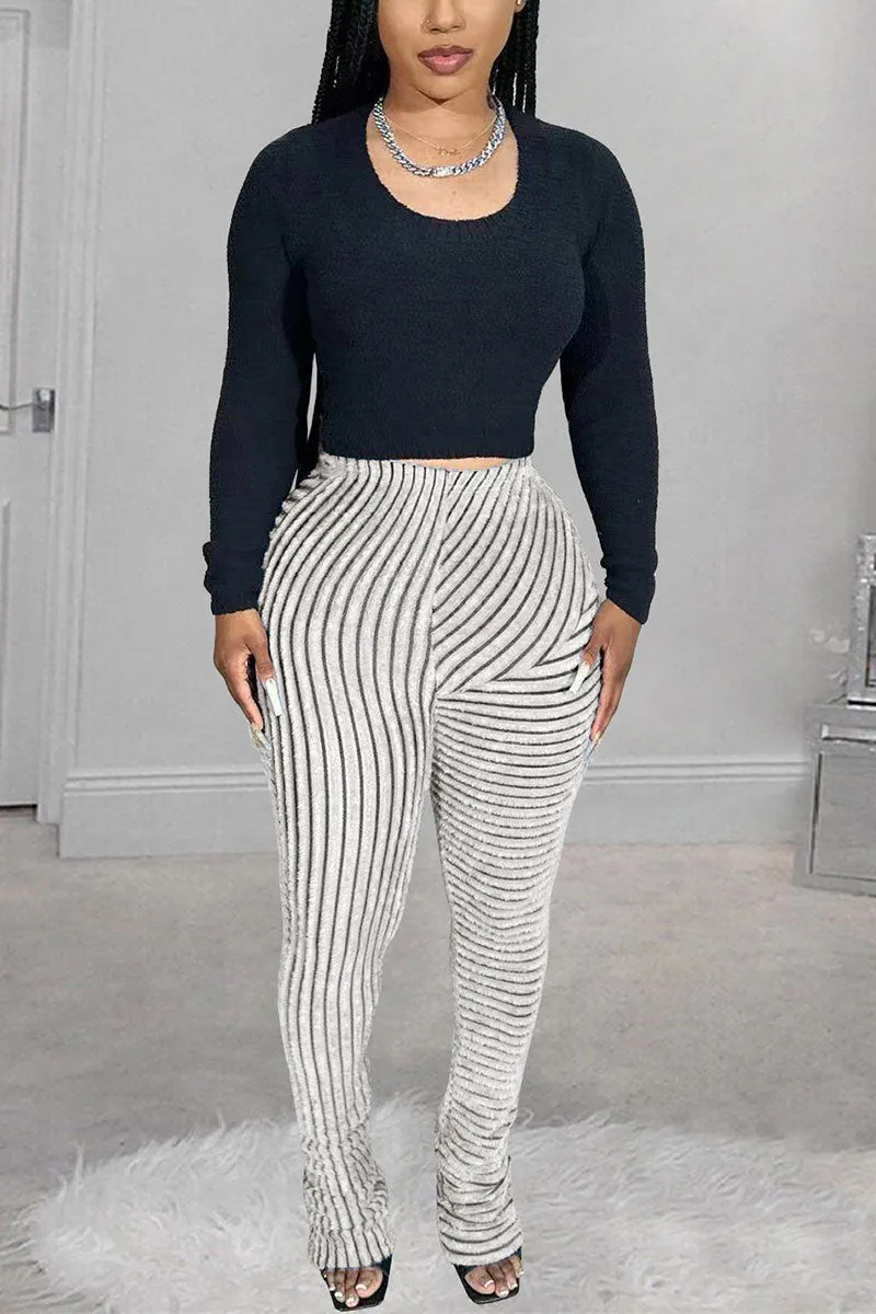 PH0481 Fluffy Stripes Stacked Pants