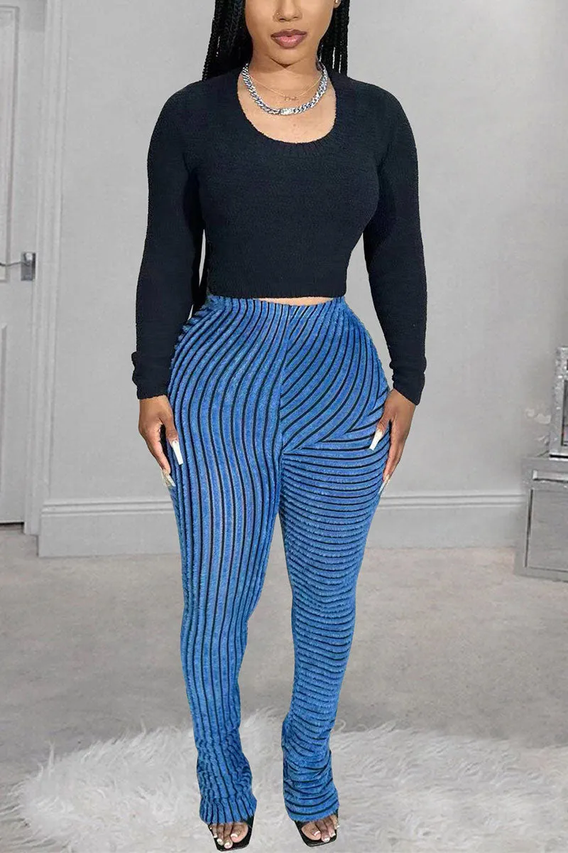 PH0481 Fluffy Stripes Stacked Pants