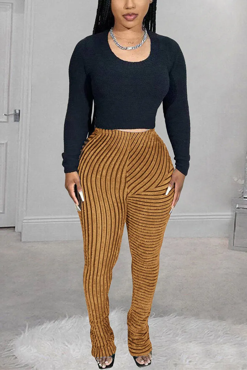 PH0481 Fluffy Stripes Stacked Pants