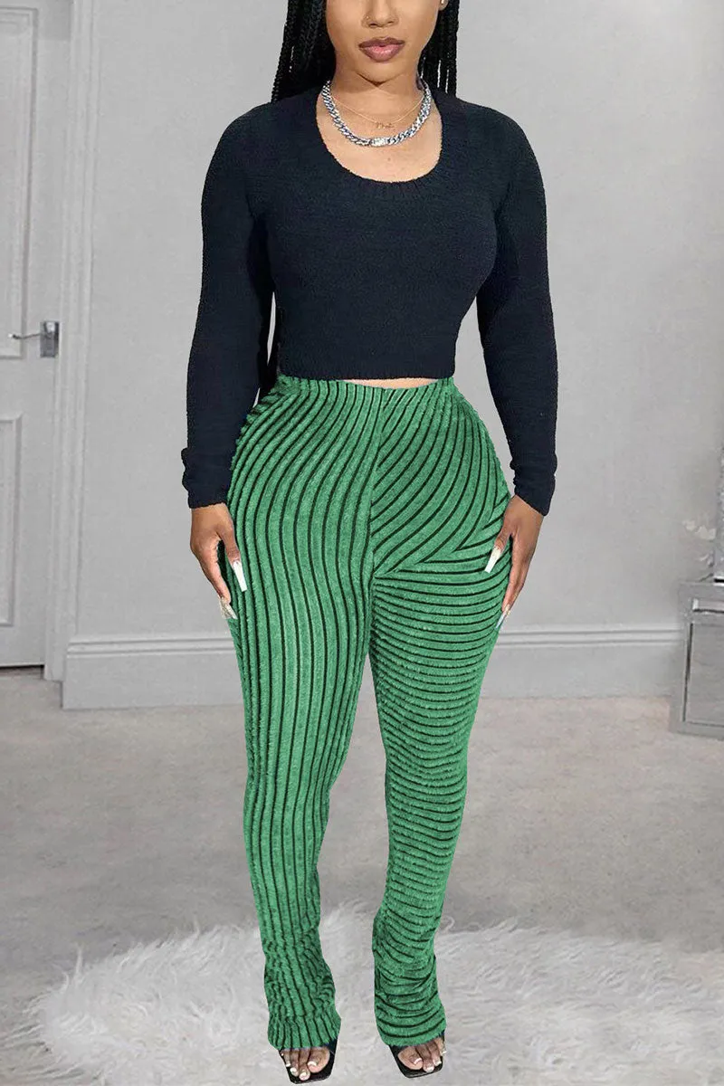PH0481 Fluffy Stripes Stacked Pants