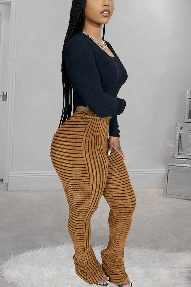 PH0481 Fluffy Stripes Stacked Pants