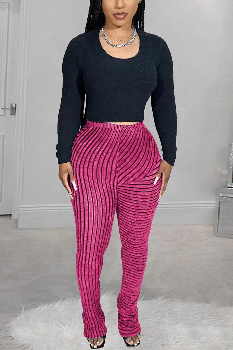 PH0481 Fluffy Stripes Stacked Pants